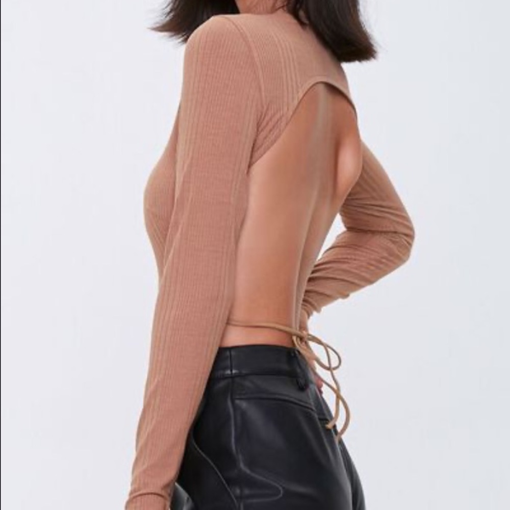 Mocha Brown Backless Mockneck Long Sleeve Bodysuit - Picture 1 of 10